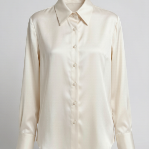 Ivory silk crepe de chine blouse with pussy-bow tie