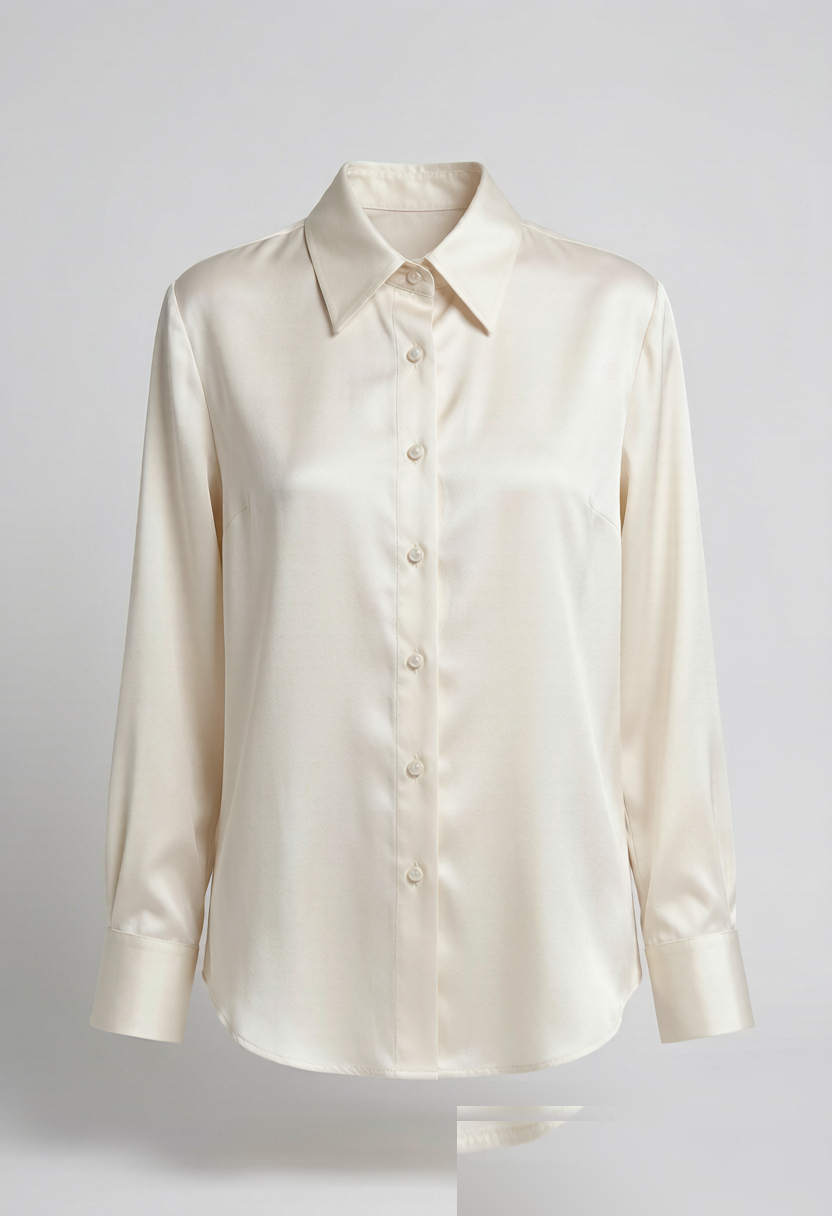 Ivory silk crepe de chine blouse with pussy-bow tie